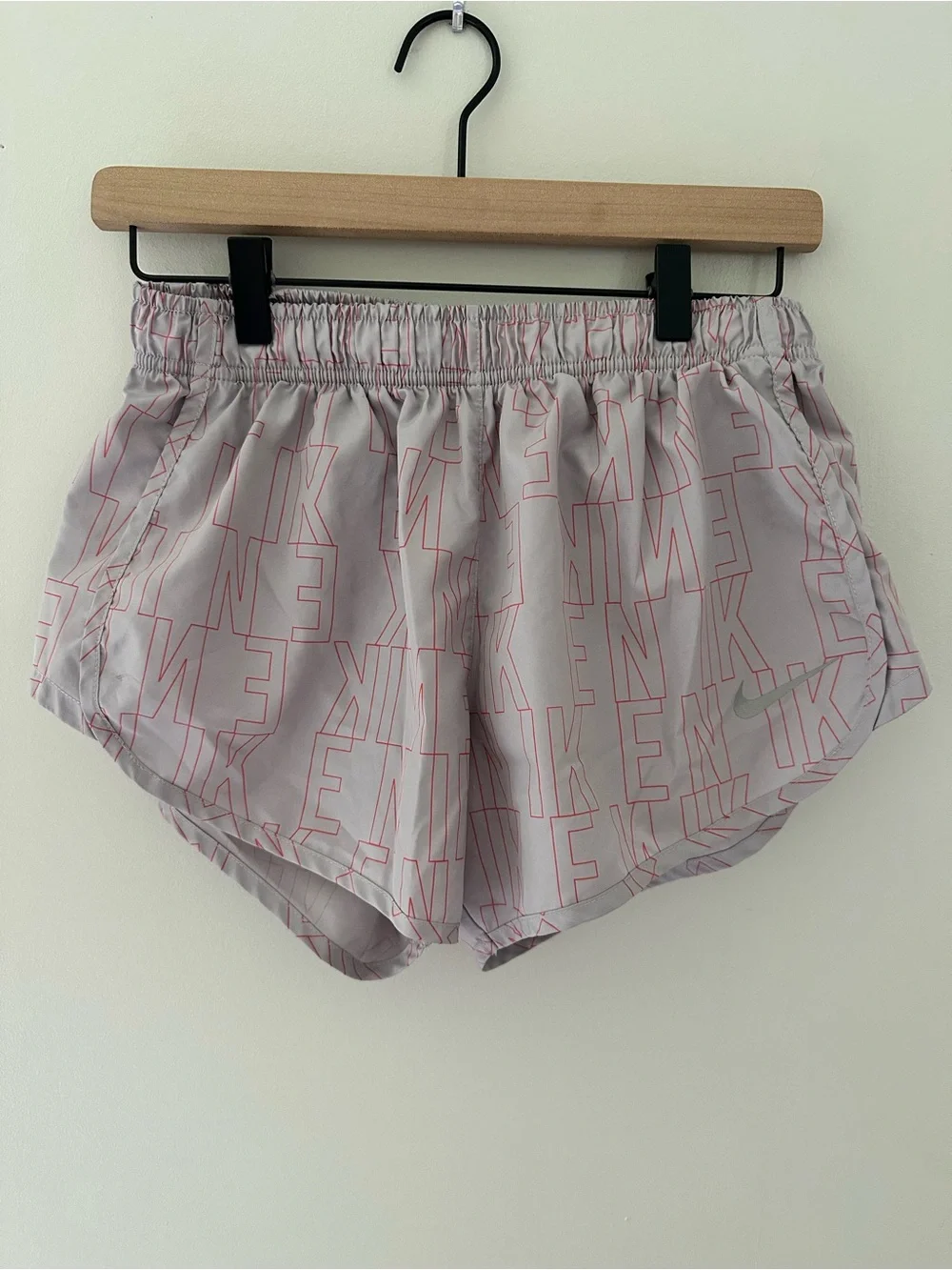 Nike Purple Gray Running Shorts with Coral Nike Print Sz M